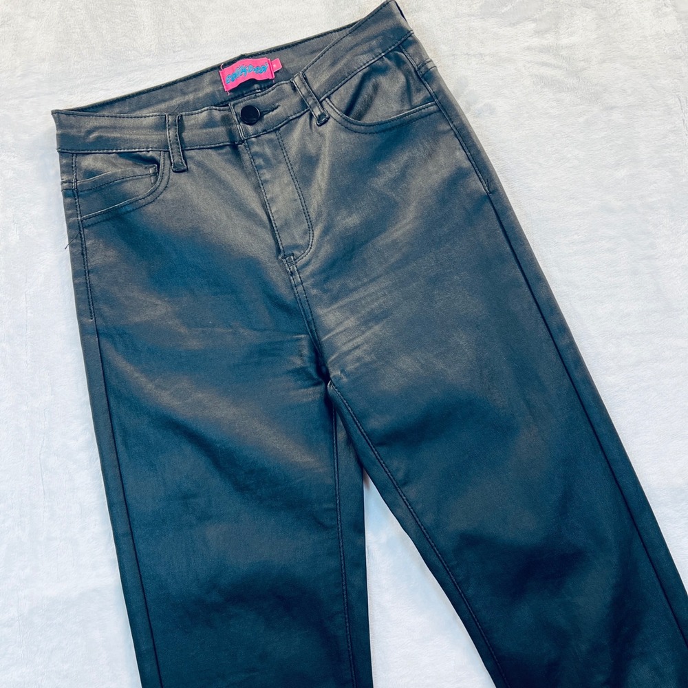 Edikted Black Faux Leather Flare Pants High Waisted Costume Size Medium